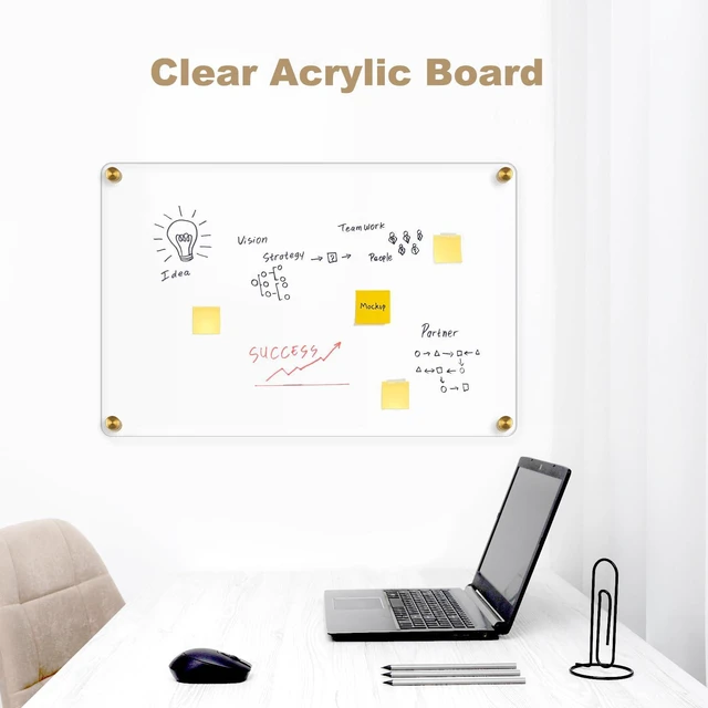 Alt view image 6 of 7 - Clear Acrylic Dry Erase Board, 36" X 24" (Golden) Non-Magnetic Frameless Clear White Board for Wall, Erasable Acrylic Board for Wall, Home, Office, School, 2 Markers
