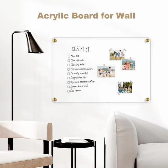 Alt view image 7 of 7 - Clear Acrylic Dry Erase Board, 36" X 24" (Golden) Non-Magnetic Frameless Clear White Board for Wall, Erasable Acrylic Board for Wall, Home, Office, School, 2 Markers