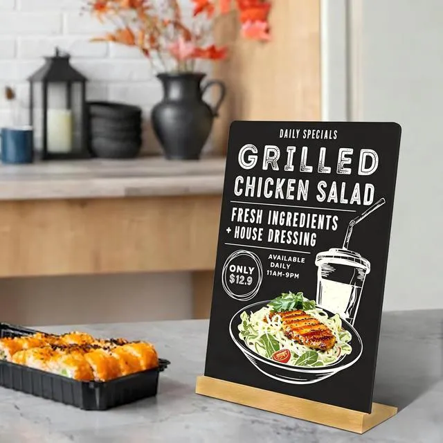 Alt view image 3 of 4 - 2 Pack 8.6x11.7 in Small Chalkboard Signs with Wood Base for Tabletop Decor Double Sided Mini Chalkboard for Restaurant Food Menu, Message Board, Wedding Party