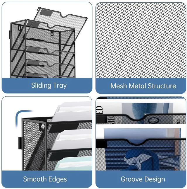 Alt view image 4 of 7 - 14-Tier Wall File Organizer and Hanging File Organizer, Black, 2Pack Wall Organizer and Wall Mounted File Holder with 14 Pockets and Label Panels for Files, Mail, Folders, Magazines and Paper
