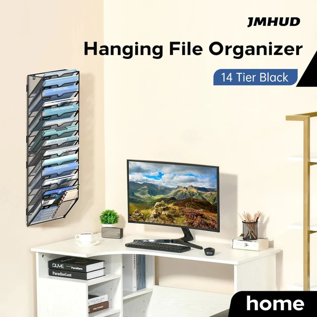 Alt view image 6 of 7 - 14-Tier Wall File Organizer and Hanging File Organizer, Black, 2Pack Wall Organizer and Wall Mounted File Holder with 14 Pockets and Label Panels for Files, Mail, Folders, Magazines and Paper