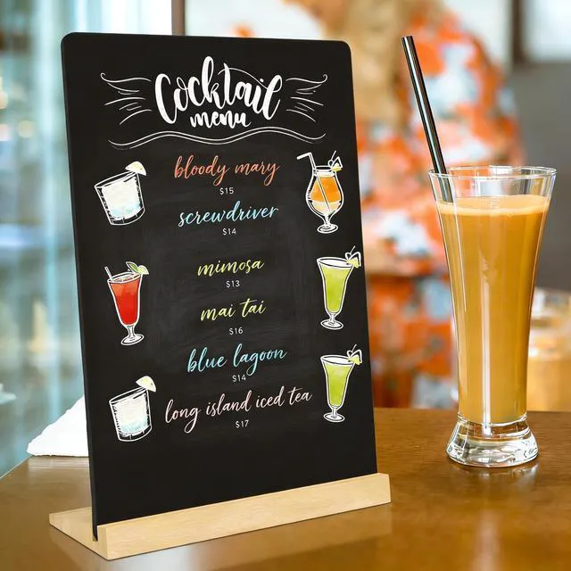Alt view image 4 of 4 - 2 Pack 8.6x11.7 in Small Chalkboard Signs with Wood Base for Tabletop Decor Double Sided Mini Chalkboard for Restaurant Food Menu, Message Board, Wedding Party