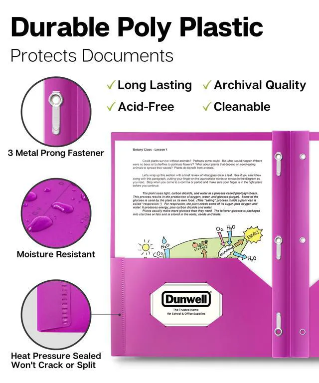 Alt view image 2 of 7 - 2-Pocket 3-Prong Folders, Clear Front Pocket, 6 Pack, Poly 6 Vibrant Colors, Durable Acid-Free Poly Plastic, Binder Folders with Brads, Includes Labels