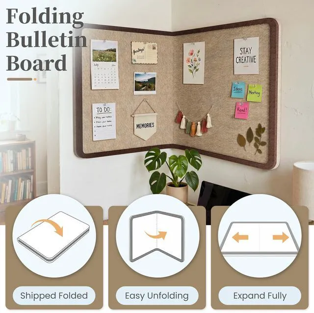 Alt view image 5 of 7 - Bulletin Board Decorative Felt Foldable Vision Photo Pin Boards 48 x 36 inches Brown Cork Board Alternative for Walls, Office, Home, Classroom,with Pushpins Small Storage Bag