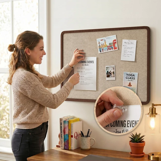 Alt view image 6 of 7 - Bulletin Board Decorative Felt Foldable Vision Photo Pin Boards 48 x 36 inches Brown Cork Board Alternative for Walls, Office, Home, Classroom,with Pushpins Small Storage Bag