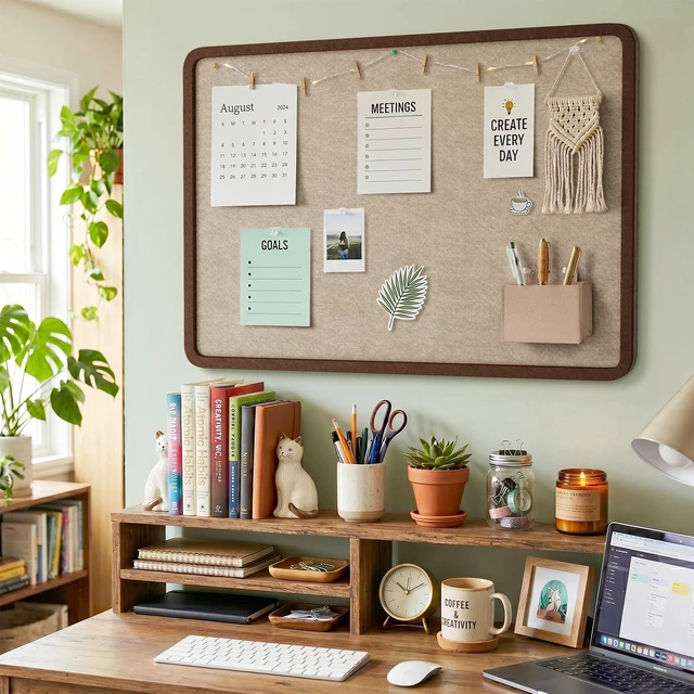 Alt view image 7 of 7 - Bulletin Board Decorative Felt Foldable Vision Photo Pin Boards 48 x 36 inches Brown Cork Board Alternative for Walls, Office, Home, Classroom,with Pushpins Small Storage Bag