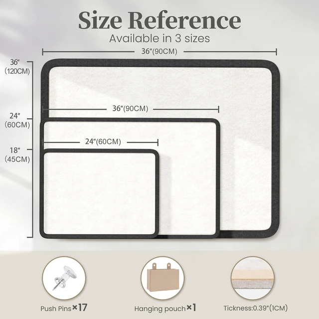 Alt view image 2 of 7 - Bulletin Board Decorative Felt Foldable Vision Photo Pin Boards 48 x 36 inches Black Cork Board Alternative for Walls, Office, Home, Classroom,with Pushpins Small Storage Bag