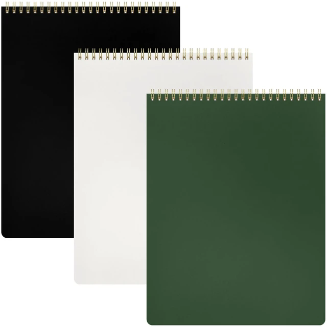Main image of Top Bound Spiral Notebook, 3 Pack, Lined Notepad, (Black/Dark Green/Grey), 70 Sheets (140 Pages) Per Notebook, Wide/Legal Ruled, 8.5 inches x 11 inches