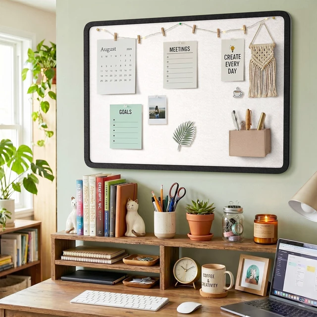 Alt view image 7 of 7 - Bulletin Board Decorative Felt Foldable Vision Photo Pin Boards 48 x 36 inches Black Cork Board Alternative for Walls, Office, Home, Classroom,with Pushpins Small Storage Bag