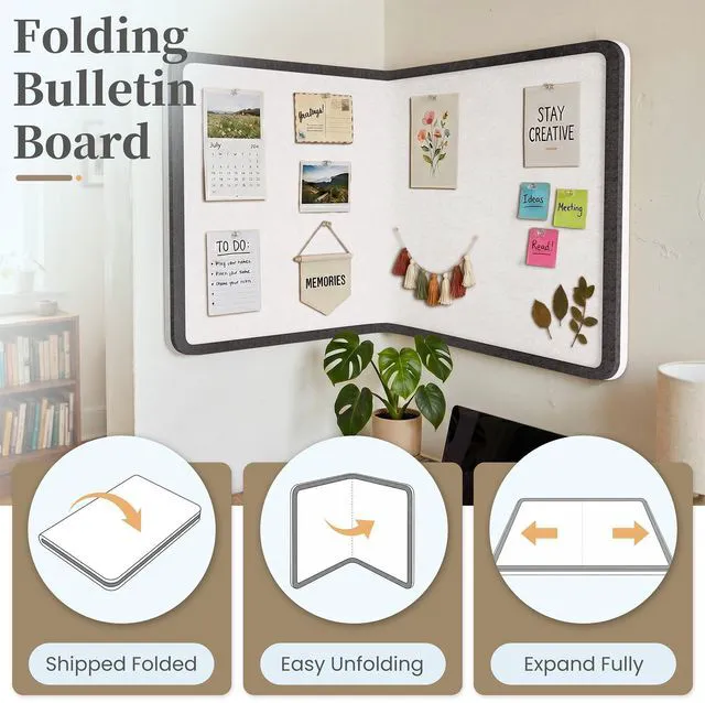Alt view image 5 of 7 - Bulletin Board Decorative Felt Foldable Vision Photo Pin Boards 48 x 36 inches Black Cork Board Alternative for Walls, Office, Home, Classroom,with Pushpins Small Storage Bag