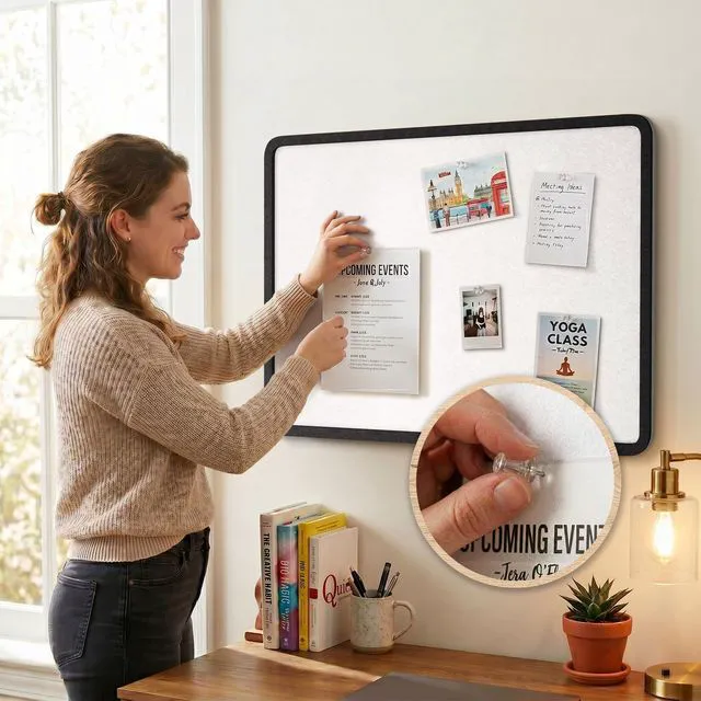 Alt view image 6 of 7 - Bulletin Board Decorative Felt Foldable Vision Photo Pin Boards 48 x 36 inches Black Cork Board Alternative for Walls, Office, Home, Classroom,with Pushpins Small Storage Bag