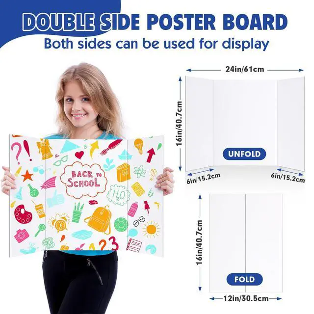 Alt view image 2 of 7 - Trifold Poster Board,24 Pack 24" x 16" White Corrugated Poster Boards Display Board,Perfect for School Projects, Science Fairs, Event Displays, and Business Presentations