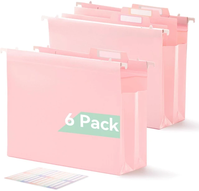 Main image of Plastic Hanging File Folders, 4" Expansion for Bulky Files, Pink Letter Size, 6-Pack for Filing Cabinets, Sturdy and Tear-Resistant, Side-Sealed Pockets, Movable Dividers, Insertable Tabs