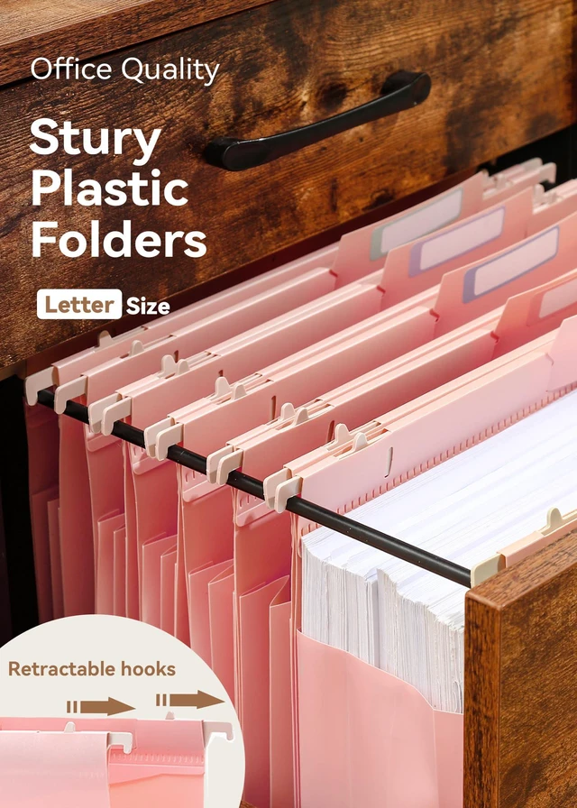 Alt view image 3 of 6 - Plastic Hanging File Folders, 4" Expansion for Bulky Files, Pink Letter Size, 6-Pack for Filing Cabinets, Sturdy and Tear-Resistant, Side-Sealed Pockets, Movable Dividers, Insertable Tabs