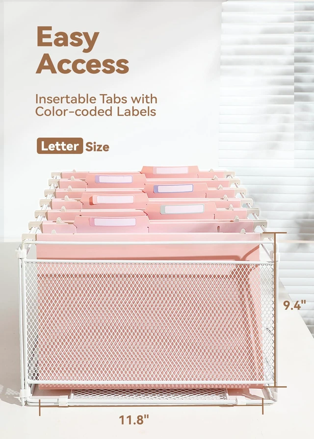 Alt view image 5 of 6 - Plastic Hanging File Folders, 4" Expansion for Bulky Files, Pink Letter Size, 6-Pack for Filing Cabinets, Sturdy and Tear-Resistant, Side-Sealed Pockets, Movable Dividers, Insertable Tabs