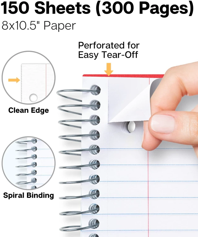 Alt view image 3 of 7 - 3-Subject Spiral Notebook, Wide Ruled, 150 Sheets, Red 3 Subject Sections, Wide Ruled Pages, 150 Sheets, Durable Covers, 3-Hole Punched
