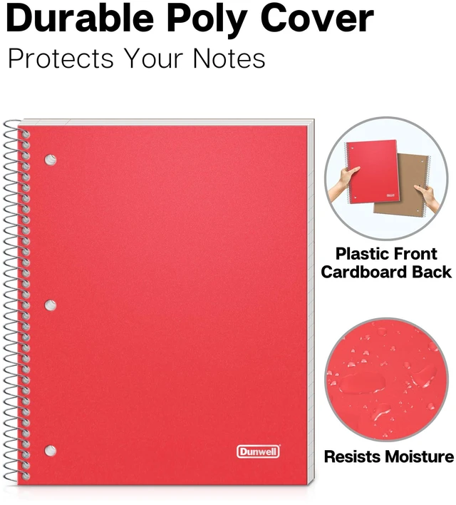 Alt view image 4 of 7 - 3-Subject Spiral Notebook, Wide Ruled, 150 Sheets, Red 3 Subject Sections, Wide Ruled Pages, 150 Sheets, Durable Covers, 3-Hole Punched