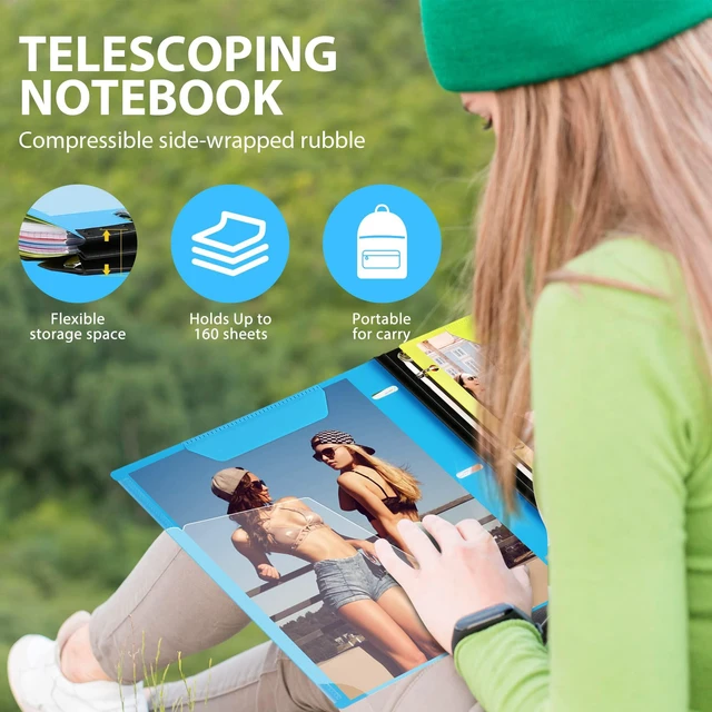 Alt view image 2 of 7 - 2-Pack Telescoping 3 Ring Binder Notebooks, Blue Includes Front Cover / Tabbed Catalog Pocket / 5 Tab Dividers / 1 Pocket Folder / 60 Sheets of Paper