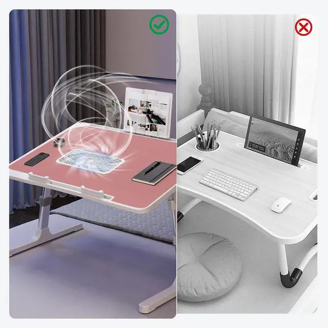 Alt view image 5 of 7 - Adjustable Laptop Lap Desk with Cooling Fan USB Light for Adults 56x32cm,Pink