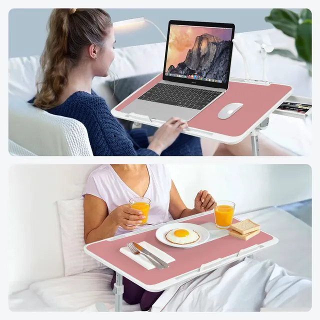 Alt view image 6 of 7 - Adjustable Laptop Lap Desk with Cooling Fan USB Light for Adults 56x32cm,Pink