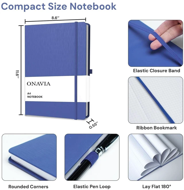 Alt view image 2 of 7 - A4 Lined Journal Notebooks 3 Pack, 8.5 x 11 College Ruled Journal Notebooks, 160 Pages, Lined Notebooks for Thick Paper, Large Notebook, Black, Red, Blue