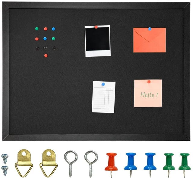 Main image of Cork Board, 17" x 23", Black Framed Display Bulletin Board, with Felt, Ideal for Office, School and Home