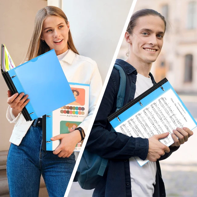 Alt view image 6 of 7 - 2-Pack Telescoping 3 Ring Binder Notebooks, Blue Includes Front Cover / Tabbed Catalog Pocket / 5 Tab Dividers / 1 Pocket Folder / 60 Sheets of Paper