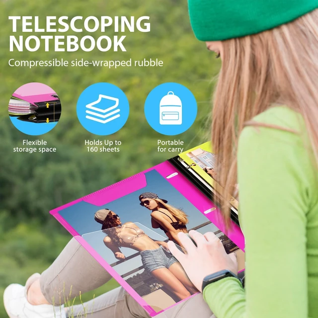 Alt view image 2 of 7 - 2-Pack Telescoping 3 Ring Binder Notebooks, Pink Includes Front Cover / Tabbed Catalog Pocket / 5 Tab Dividers / 1 Pocket Folder / 60 Sheets of Paper