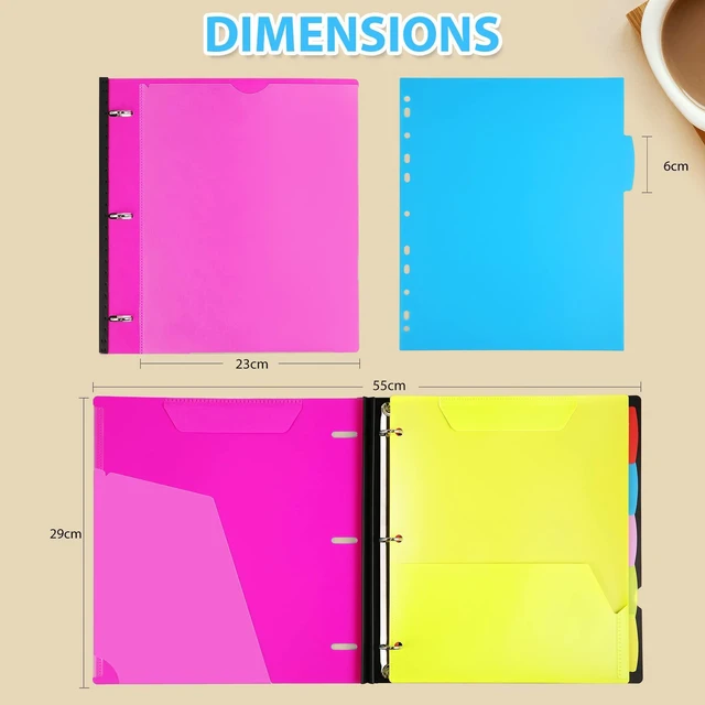 Alt view image 7 of 7 - 2-Pack Telescoping 3 Ring Binder Notebooks, Pink Includes Front Cover / Tabbed Catalog Pocket / 5 Tab Dividers / 1 Pocket Folder / 60 Sheets of Paper