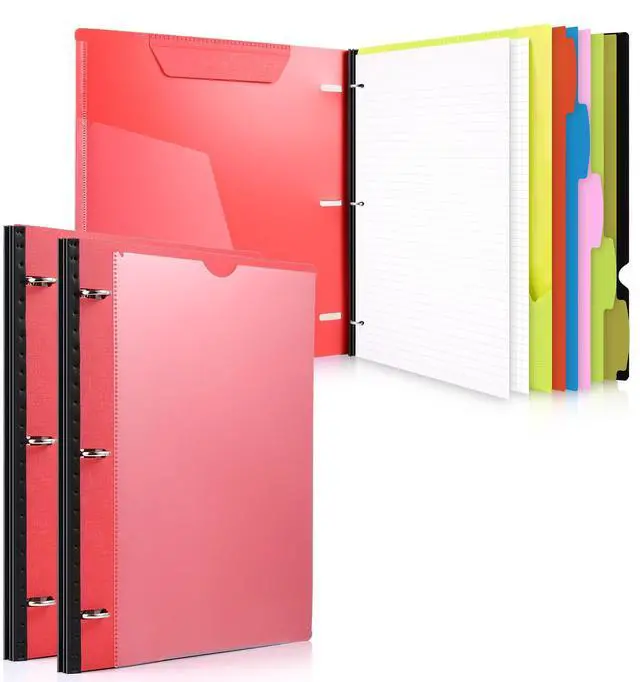 Main image of 2-Pack Telescoping 3 Ring Binder Notebooks, Red Includes Front Cover / Tabbed Catalog Pocket / 5 Tab Dividers / 1 Pocket Folder / 60 Sheets of Paper