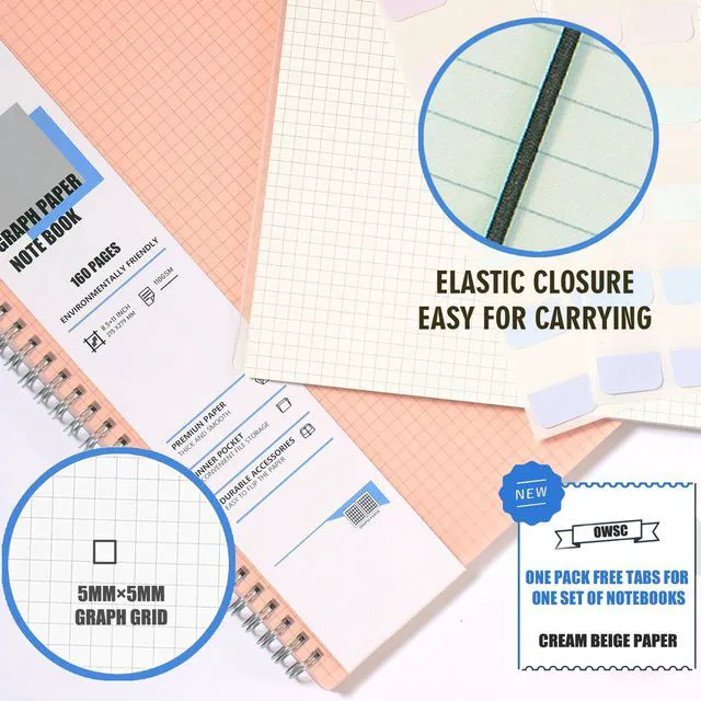 Alt view image 4 of 6 - 3 Pack Graph Spiral Notebook, Hardcover Notebooks for Work A4 Graph 5.9 x 8.3 IN Notebooks College Ruled for Note Taking, School and Journal with 80 Sheets/160 Pages 110 GSM Thick Papers