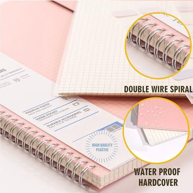Alt view image 5 of 6 - 3 Pack Graph Spiral Notebook, Hardcover Notebooks for Work A4 Graph 5.9 x 8.3 IN Notebooks College Ruled for Note Taking, School and Journal with 80 Sheets/160 Pages 110 GSM Thick Papers