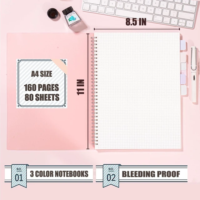 Alt view image 3 of 6 - 3 Pack Graph Spiral Notebook, Hardcover Notebooks for Work A4 Graph 5.9 x 8.3 IN Notebooks College Ruled for Note Taking, School and Journal with 80 Sheets/160 Pages 110 GSM Thick Papers