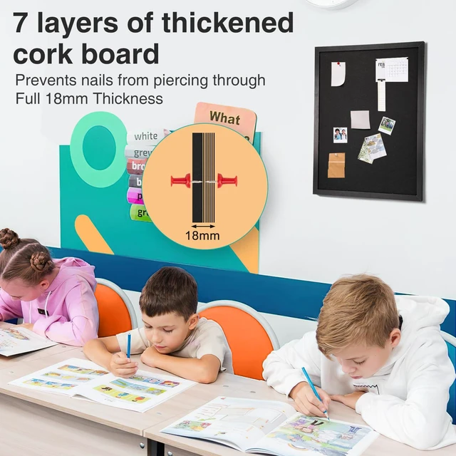 Alt view image 6 of 7 - Cork Board, 17" x 23", Black Framed Display Bulletin Board, with Felt, Ideal for Office, School and Home