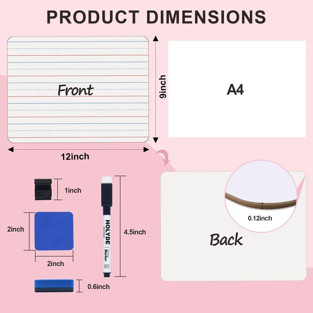 Alt view image 2 of 7 - Set of 30 Dry Erase Boards, Double Sided Small Whiteboards with Lines for Kids, Students, Teacher & Classroom Pack, 9"x12" Mini Individual White Boards Lined for Writing with 30 Markers, 30 Erasers