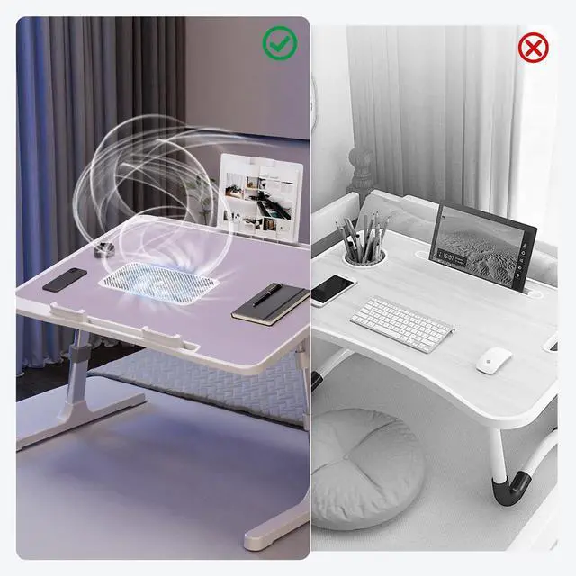 Alt view image 5 of 7 - Adjustable Laptop Lap Desk with Cooling Fan USB Light for Adults 56x32cm,Purple