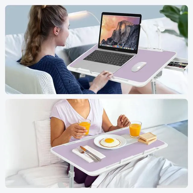Alt view image 6 of 7 - Adjustable Laptop Lap Desk with Cooling Fan USB Light for Adults 56x32cm,Purple