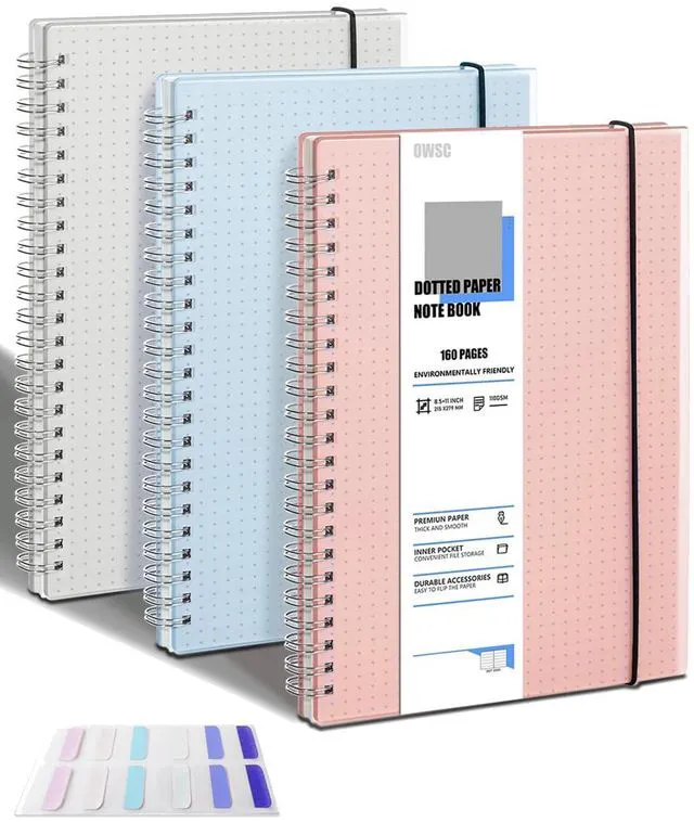 Main image of 3 Pack Dotted Spiral Notebook, Hardcover Notebooks for Work A4 Dot 5.9 x 8.3 IN Notebooks College Ruled for Note Taking, School and Journal with 80 Sheets/160 Pages 110 GSM Thick Papers