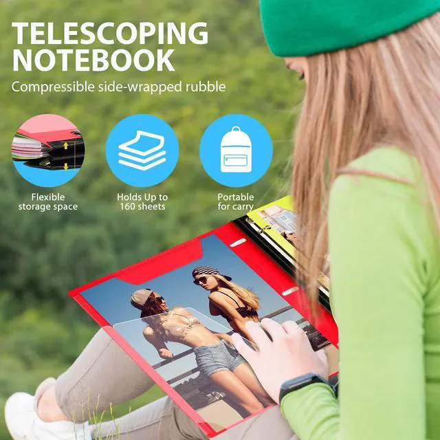 Alt view image 2 of 7 - 2-Pack Telescoping 3 Ring Binder Notebooks, Red Includes Front Cover / Tabbed Catalog Pocket / 5 Tab Dividers / 1 Pocket Folder / 60 Sheets of Paper