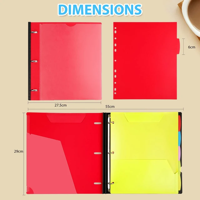 Alt view image 7 of 7 - 2-Pack Telescoping 3 Ring Binder Notebooks, Red Includes Front Cover / Tabbed Catalog Pocket / 5 Tab Dividers / 1 Pocket Folder / 60 Sheets of Paper