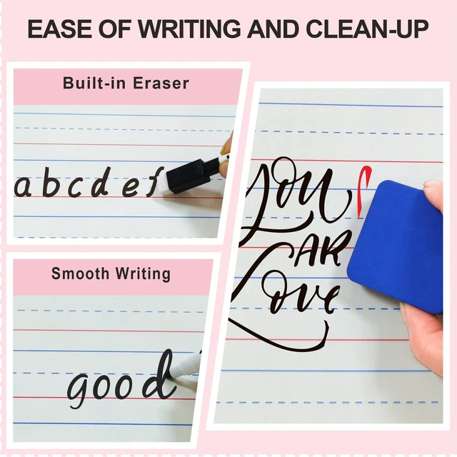 Alt view image 5 of 7 - Set of 30 Dry Erase Boards, Double Sided Small Whiteboards with Lines for Kids, Students, Teacher & Classroom Pack, 9"x12" Mini Individual White Boards Lined for Writing with 30 Markers, 30 Erasers