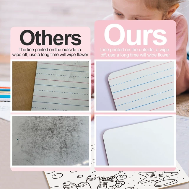 Alt view image 6 of 7 - Set of 30 Dry Erase Boards, Double Sided Small Whiteboards with Lines for Kids, Students, Teacher & Classroom Pack, 9"x12" Mini Individual White Boards Lined for Writing with 30 Markers, 30 Erasers