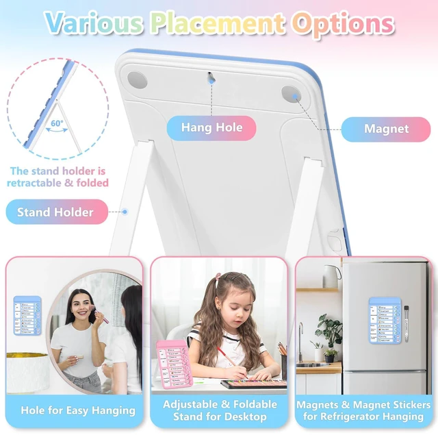 Alt view image 2 of 7 - 2Pcs Dry Erase Chore Chart for Kids, Magnetic Checklist Board, My Chores Slider Chart to Do List Board, Routine Chart Schedule Board Task Tracker for Home Refrigerator, Wall, Desk (Blue & Pink)