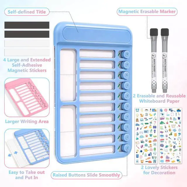 Alt view image 3 of 7 - 2Pcs Dry Erase Chore Chart for Kids, Magnetic Checklist Board, My Chores Slider Chart to Do List Board, Routine Chart Schedule Board Task Tracker for Home Refrigerator, Wall, Desk (Blue & Pink)