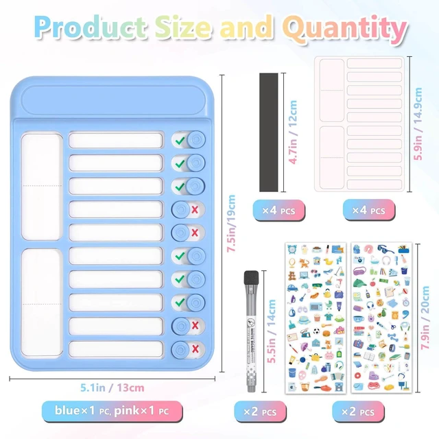 Alt view image 4 of 7 - 2Pcs Dry Erase Chore Chart for Kids, Magnetic Checklist Board, My Chores Slider Chart to Do List Board, Routine Chart Schedule Board Task Tracker for Home Refrigerator, Wall, Desk (Blue & Pink)