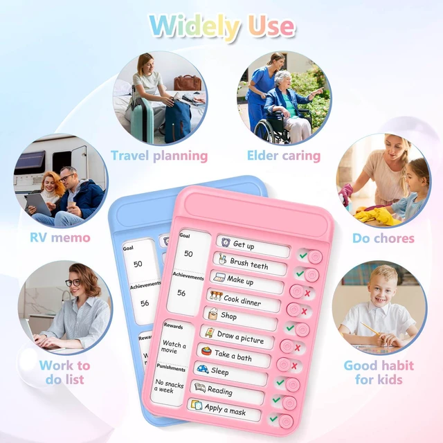 Alt view image 6 of 7 - 2Pcs Dry Erase Chore Chart for Kids, Magnetic Checklist Board, My Chores Slider Chart to Do List Board, Routine Chart Schedule Board Task Tracker for Home Refrigerator, Wall, Desk (Blue & Pink)