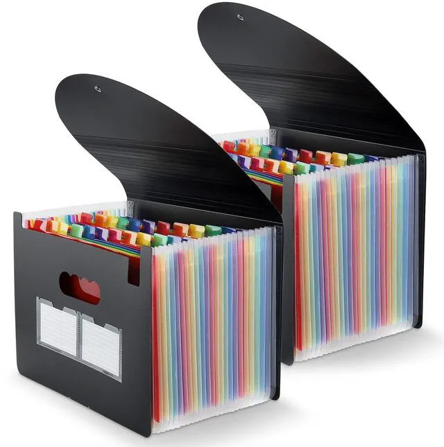 Main image of Accordion File Organizer, 2 Pack 24 Pockets Expanding File Folders, Portable Monthly Bill Receipt Documents Organizer with Colorful A-Z Tabs, Letter/A4 Size - Black