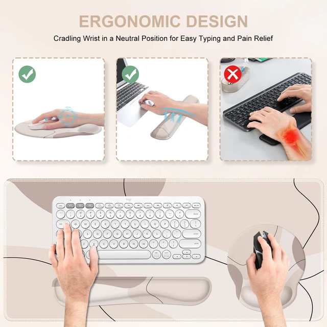 Alt view image 3 of 7 - Brown Art Mouse Mat 35.4"x15.7", Computer Mat for Workspace Whimsical Keyboard Wrist Rest Ergonomic Desk Pad for Computer, Mousepad Set for Teacher Women Office Workspace Area