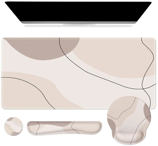 Main image of Brown Art Mouse Mat 35.4"x15.7", Computer Mat for Workspace Whimsical Keyboard Wrist Rest Ergonomic Desk Pad for Computer, Mousepad Set for Teacher Women Office Workspace Area