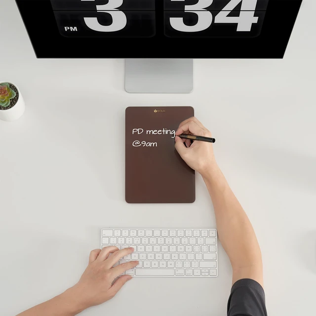 Alt view image 2 of 7 - Desk Glass Dry Erase Board with Reversible Wood Stand 9.5"x6.7" Solid Beech Wood & Tempered Glass, Desktop Dry Erase Board, Small White Board, For Home & Office